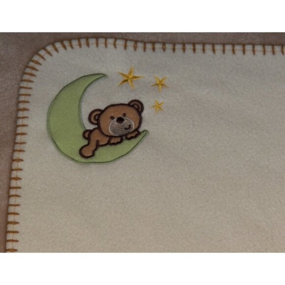 Baby Connection Teddy Bear Green Moon Cream Security Blanket Lovey Stars - Picture 1 of 4